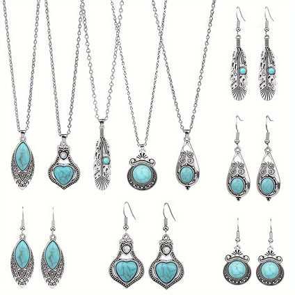 Turquoise Embellished Retro Ethnic Jewelry Set for Women