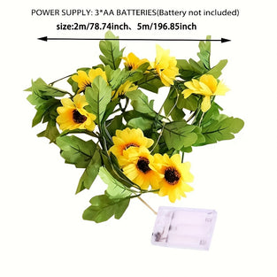 1pc Sunflower Vine Decoration LED Light, Artificial Flower Leaf LED Light, For Summer Indoor Outdoor Decoration Birthday Wedding Party Holiday DIY Decoration Party Supplies, Christmas, Halloween Goods