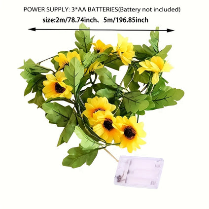 1pc Sunflower Vine Decoration LED Light, Artificial Flower Leaf LED Light, For Summer Indoor Outdoor Decoration Birthday Wedding Party Holiday DIY Decoration Party Supplies, Christmas, Halloween Goods