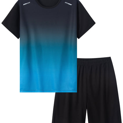 Boys' Gradient Color Quick-Drying Sports Set: Short Sleeve T-Shirt and Shorts Combo