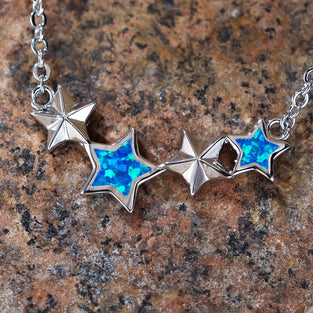 925 Silver Star Pendant Necklace with Stunning Blue Opal