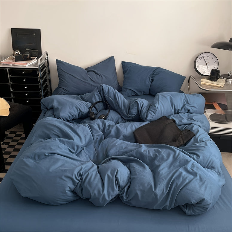 Elegant Solid Color Brushed Polyester Duvet Cover Set