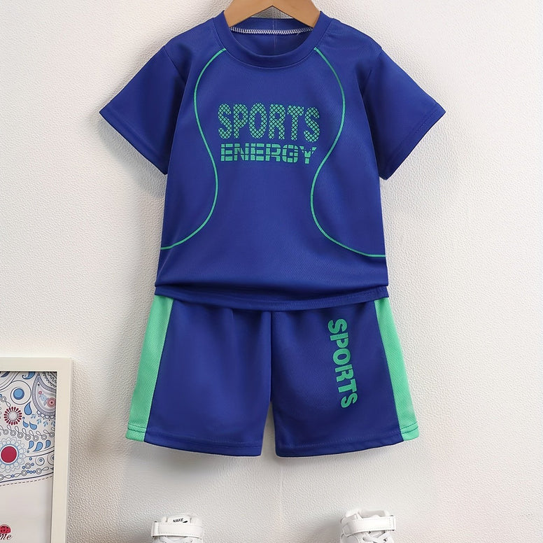 Sports Energy Print Boys 2-Piece Athletic Outfit Set: Quick Dry Summer Clothes