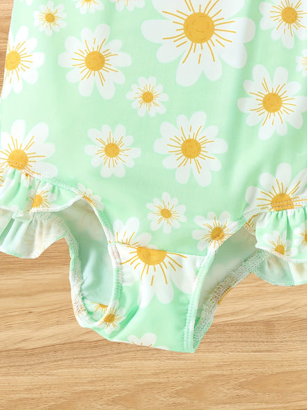 Adorable Daisy Print Girls' One-Piece Swimsuit