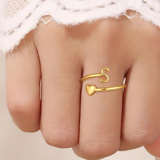 Gold Plated Heart Initial Ring  Customizable Love Stacking Rings