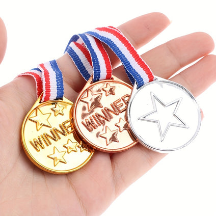 3pcs Gold Silver Bronze Plastic Winners Medals Sports Day Party Supplies Reward