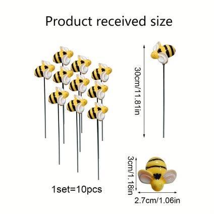 10pcs Outdoor Garden Decoration Stake, Yard Art Simulation Small Insect Bee Lawn Stake, Garden Decor, Planter Decor Accessories