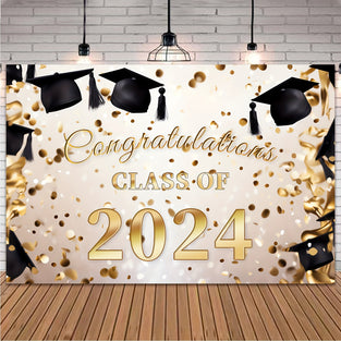 1pc 152.4×91.44cm Class Of 2024 Graduation Backdrop Black Gold Glitter Large Graduation Party Background 2024 Congrats Grad Banner Prom Party Cake Table Decoration Photo Booth Props