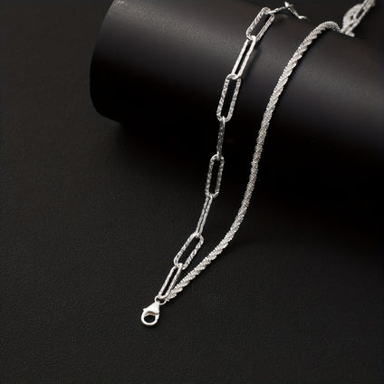 925 Silver Double Layers Link Chain Bracelet with Gift Box