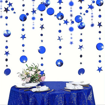 1 Pack/ 48pcs Blue Hanging Ornaments Bling Sequins Star Decor for Wedding Ceremony Shop window display, birthday party, restaurant ceiling decoration, living room, bedroom, company indoor event party decoration