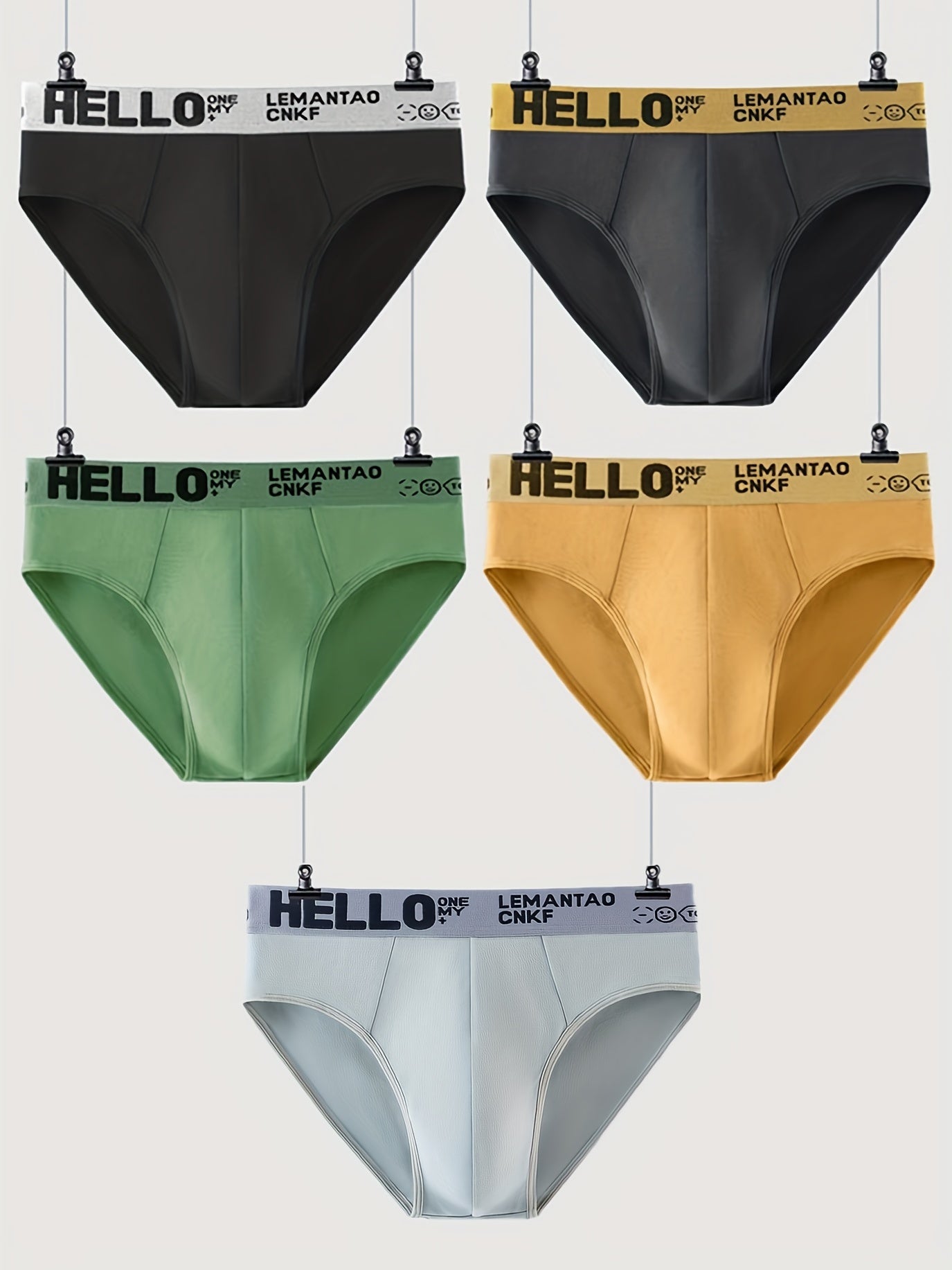 Comfortable and Breathable Men's Hello Letter Belt Briefs: Set of 5 for Daily Casual Wear