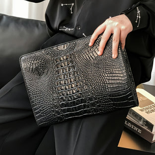 1pc Men's New Crocodile Pattern Clutch Bag, Casual Fashion Envelope Bag, Simple File Handbag