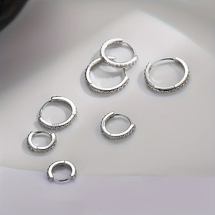 4 Pairs Set Of Delicate 925 Sterling Silver Hypoallergenic Hoop Earrings Embellished With Zircon Elegant Simple Style Female Gift