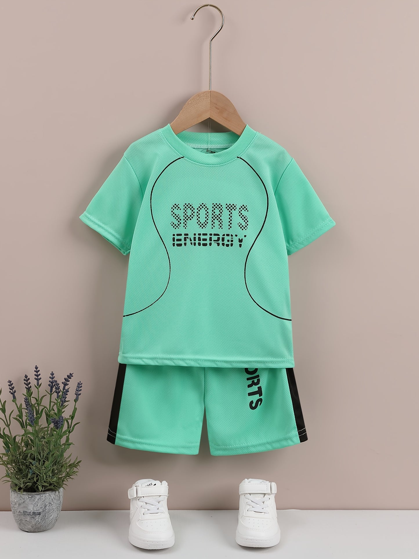 Sports Energy Print Boys 2-Piece Athletic Outfit Set: Quick Dry Summer Clothes