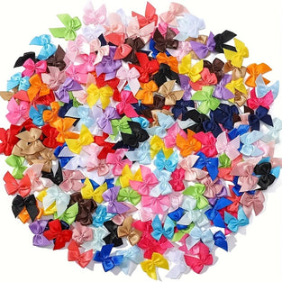 100/200/300pcs, Mini Satin Ribbon Bow Flower DIY Sewing Crafts Application Crafts Decoration Hair Accessories Wedding Gift Box Jewelry, Presents Packaing, Gift Basket Decor, Birthday Wrap, Holiday Decor, Office Decor, Wreath Decor, Wedding Decor, Bridal S