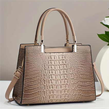 Elegant Fashion Ladies' Tote Handbag, Faux Leather Crocodile Pattern, Stylish Women's Purse With Shoulder Strap