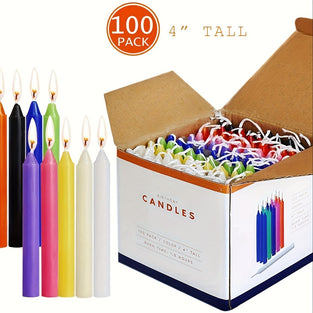 100pcs/box Candles, Multi-Colored 4-Inch Tall Paraffin Wax Candles, Decorative Long-Burning Birthday Candles, 1.5 Hour Burn Time, For Party, Wedding And Birthday, Room Decor, Home Supplies