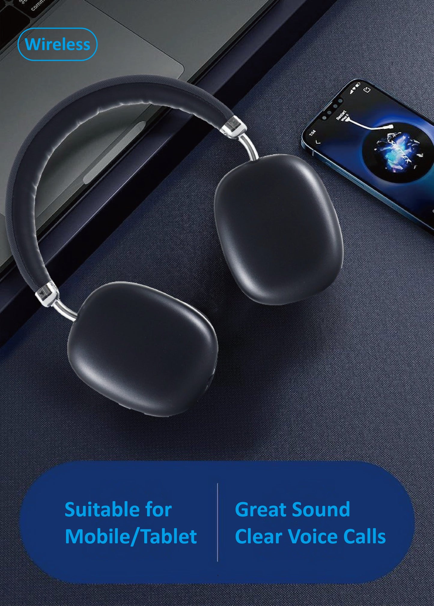 Premium Wireless Headphones: Lightweight, Foldable & Excellent Sound Quality for Work, Travel, and Gaming