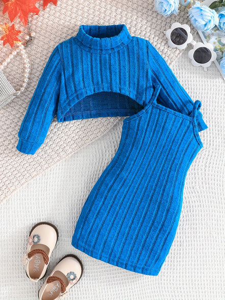 Baby Girl Casual Fashion Two-Piece Set: Long-Sleeved Top and Suspender Skirt Combination Set