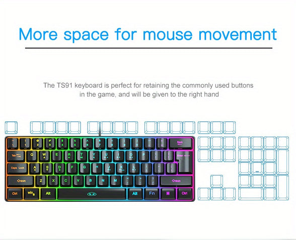 TS91 ميني 60 لوحة مفاتيح مكتب الألعاب: مقاوم للماء ، مضغوط ، RGB الخلفية