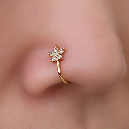 Mini Flower Shape Clip On Nose Ring Inlaid Shiny Zircon Simple Style Fake Piercing Nose Ring