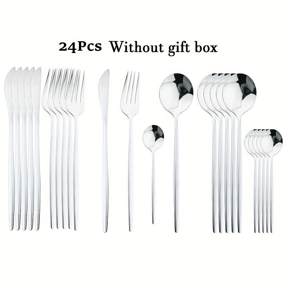 Stainless Steel Cutlery Set with Reflective Polished Finish in Elegant and Modern Design 24 Pieces