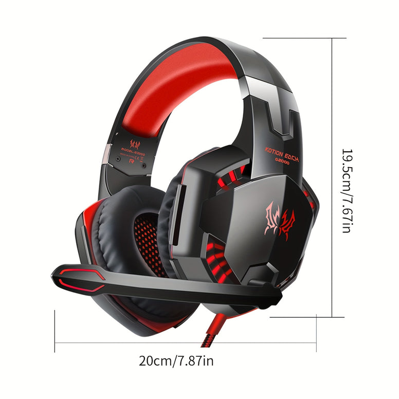 Immerse Yourself in Gaming: Premium Headset with Noise-Cancelling Mic, LED Lights, and Soft Memory Earmuffs