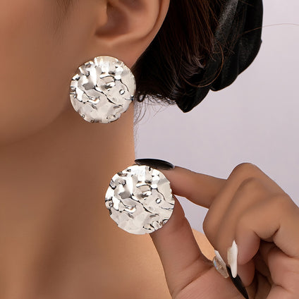 Exquisite Hammered Texture Round Shaped Stud Earrings Iron Jewelry Elegant Sexy Style For Women Daily Party Earrings