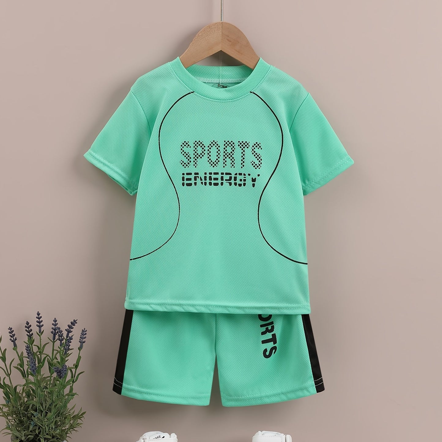 Sports Energy Print Boys 2-Piece Athletic Outfit Set: Quick Dry Summer Clothes