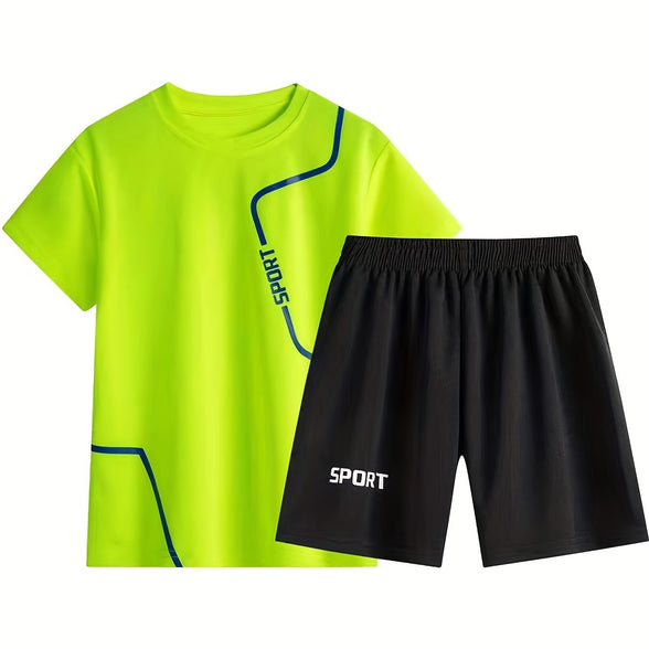 Boys Summer Sports Suit: Short Sleeves, Round Neck Tops & Bottoms - Comfortable & Breathable