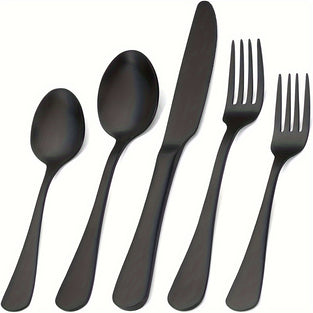 Sleek Black Stainless Steel Dinnerware Set