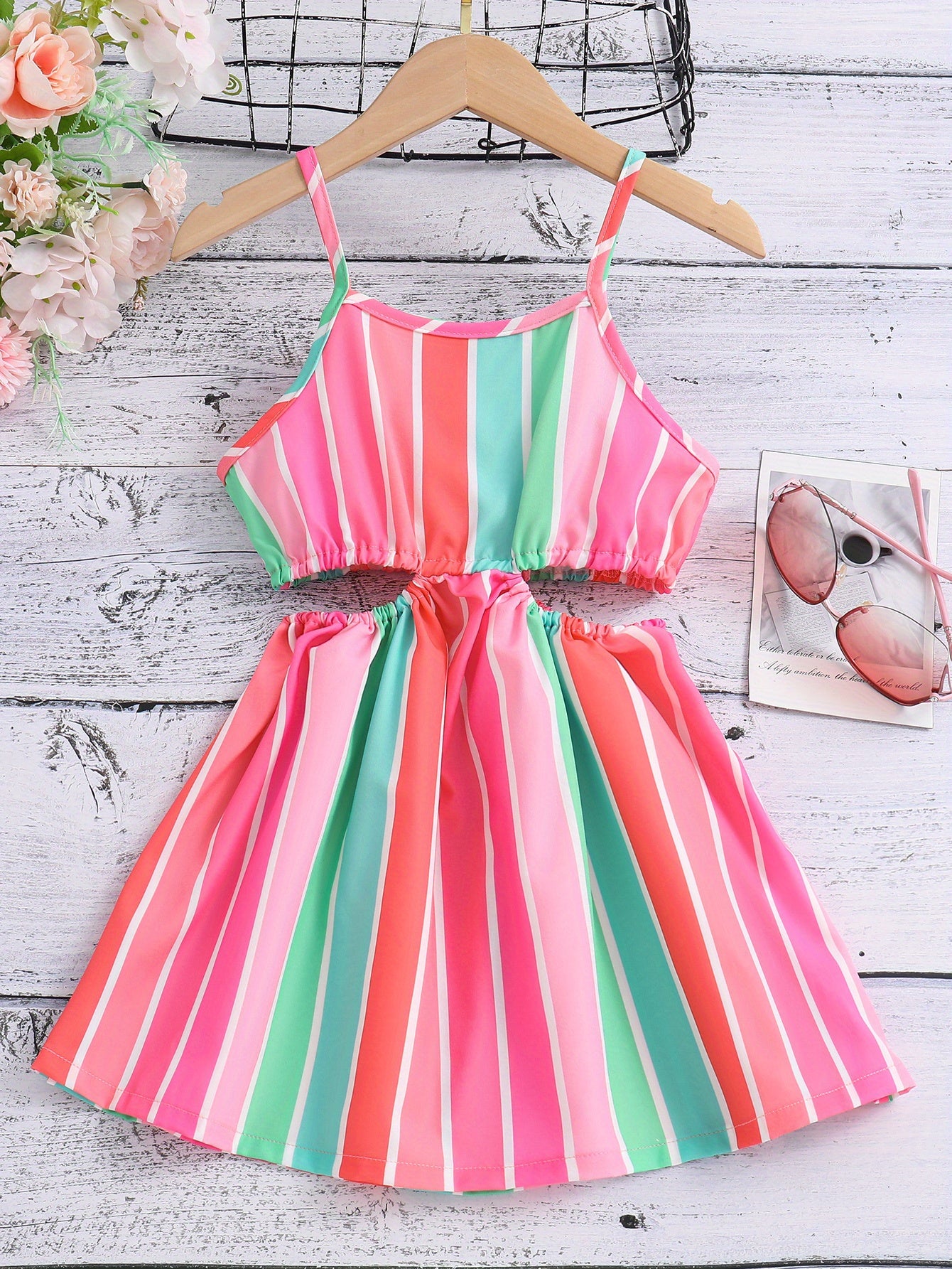 Summer Breeze: Girls' Striped Cut-Out Dress for Sunny Days