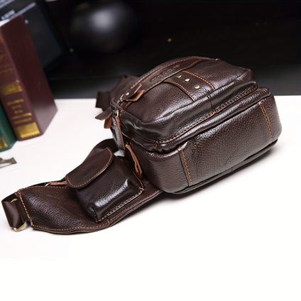 1pc Men's Genuine Leather Sling Bag, Crossbody Chest Casual Bag