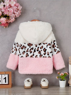 Trendy Leopard Splicing Fuzzy Jacket for Baby Girls