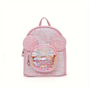 1pc New Sequin Backpack, Cute Cartoon Faux Backpack, Cute Sequin College Bag