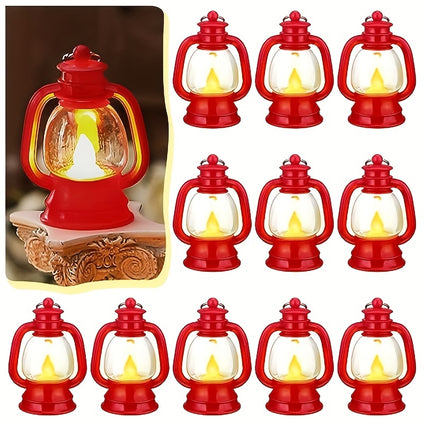 12pack Mini Lantern With Flickering LED Candle, 10.16cm Vintage Candle Light Hanging Decorative, For Centerpiece Halloween Western Party Christmas Tree Decorations, Black