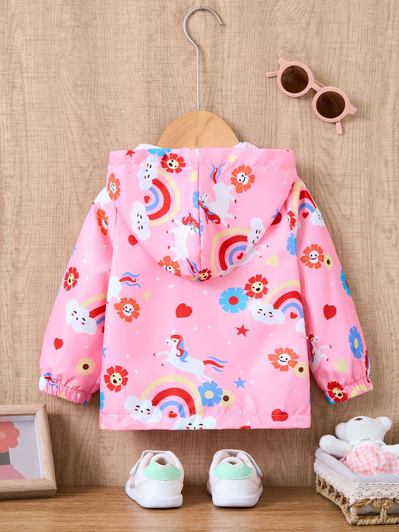 Adorable Cartoon Graphic Hooded Windbreaker