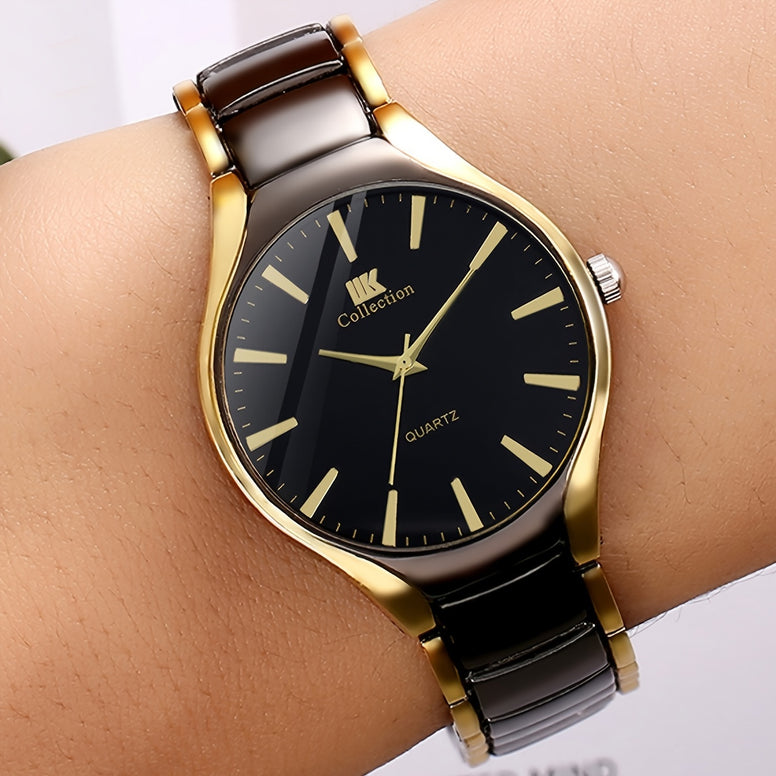 Golden Black Classic Business Quartz Watches: Perfect Couple Gift Set