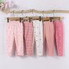 5PCS Baby's Casual Ribbed Pants: Solid Color, Stripe, Rainbow, Flower, Strawberry, Cherry Pattern, Elastic Waist Trousers – Toddler & Infant Girls Clothing