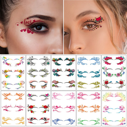 1 Sheet 3 Pairs Fashion Colored Eyeliner Eyeshadow Eyelash Tattoo Stickers For Women, Music Festival Party Dance Performance Art Makeup Eye Temporary Tattoo, Disposable Fast Makeup Waterproof And Sweatproof Eyeliner Tattoo Stickers