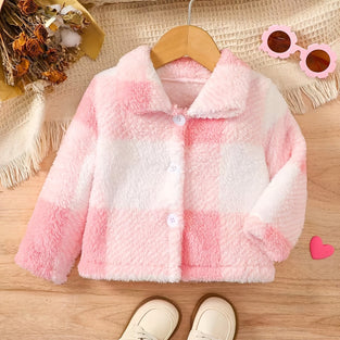 Cozy Chic: Baby Girls' Fuzzy Plaid Jacket