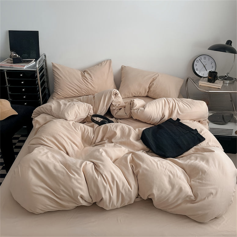 Elegant Solid Color Brushed Polyester Duvet Cover Set