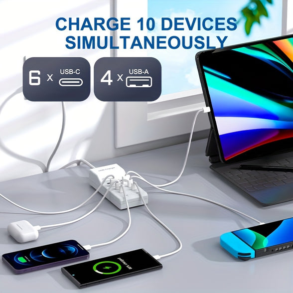 Model Multi Port Charger 6 USB C 4 USB A Ports Universal Adapter 10 Devices Simultaneous Charging