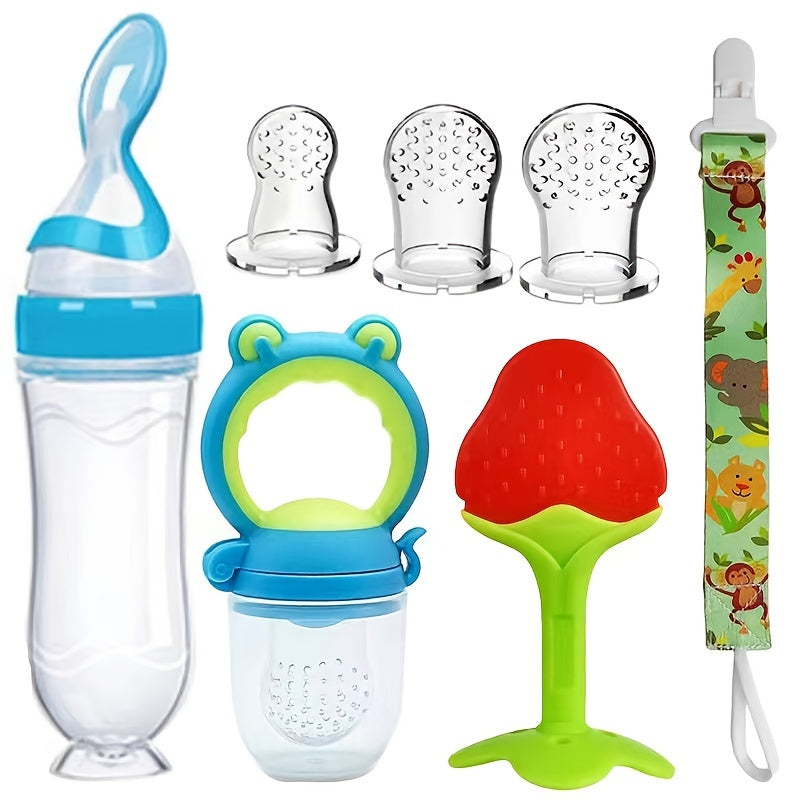 Clip Feeding Set 7 Piece Ergonomic Silicone Squeeze Feeder BPA Free Includes Milk and Water Bottle Convenient for Parents