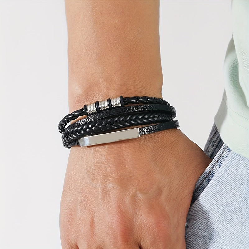 Men's Vintage Woven Multi-Layer Magnetic Buckle Bracelet - Stylish Hand Accessories