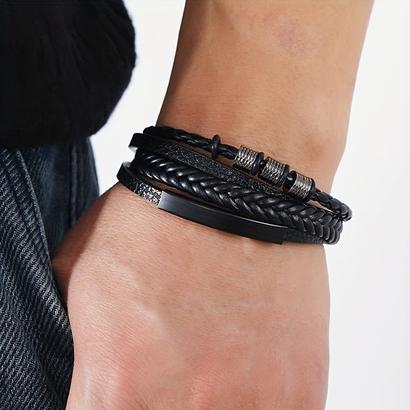 Men's Vintage Woven Multi-Layer Magnetic Buckle Bracelet - Stylish Hand Accessories