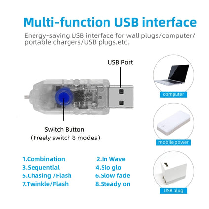 1pc Icicle String Light, 8 Modes Waterproof USB Powered LED Twinkle Lights, For Patio Garden Tree Fence Yard Party, Christmas Holiday Valentine's Day Decorations