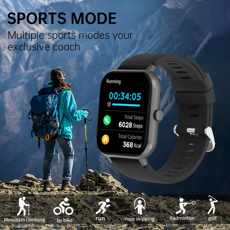 4.<br>65cm Full Touch Screen Smartwatch: Text, Call, 100 Sports Modes, Pedometer, Calorie Counter, Waterproof - Compatible with Android and iOS