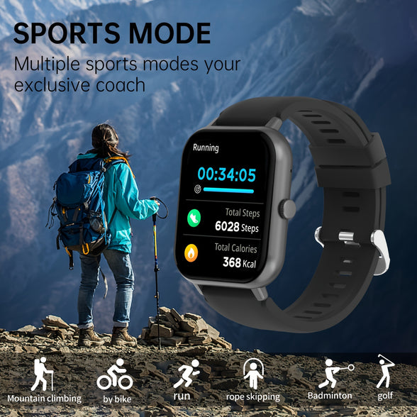 Ultimate Smartwatch: 4.<br>65cm Full Touch Screen, Text/Call Functions, 100 Sports Modes, Pedometer, Calorie Counter, Waterproof - Android/iOS Compatible