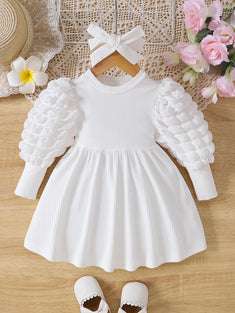 Adorable Toddler Baby Girl's Bubble Sleeve Pleated Dress - Perfect for Your Little Princess!